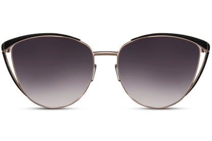 Oversized cat eye sunglasses with sleek silver metal frame and dark gradient lenses offering UV protection and a bold feminine silhouette