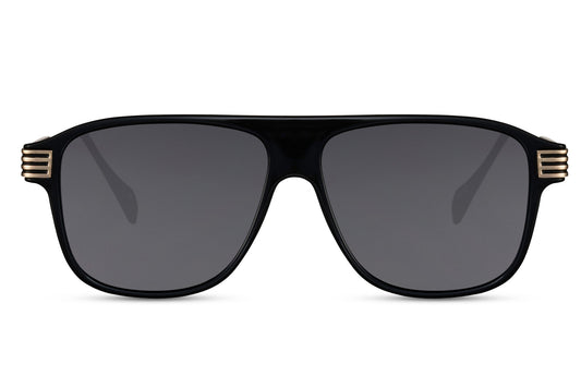 Greece retro aviator sunglasses with black lenses and bold frame, offering a clean and modern classic look