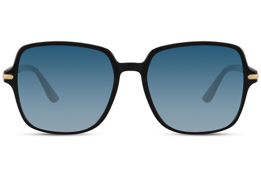 Greece inspired oversized sunglasses with blue tinted lenses and black frame, stylish summer sunglasses for beach holidays, travel outfits and Mediterranean fashion looks