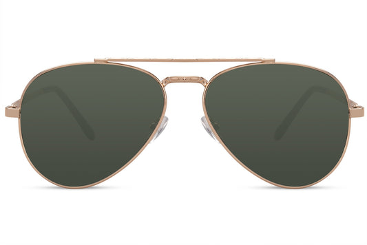 Green aviator sunglasses with metal frame by Sunglass Station, featuring a classic lightweight design suitable for everyday wear
