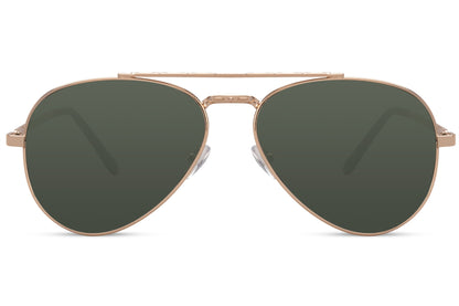 Green aviator sunglasses inspired by urban London style, combining modern fashion with a clean minimalist frame design