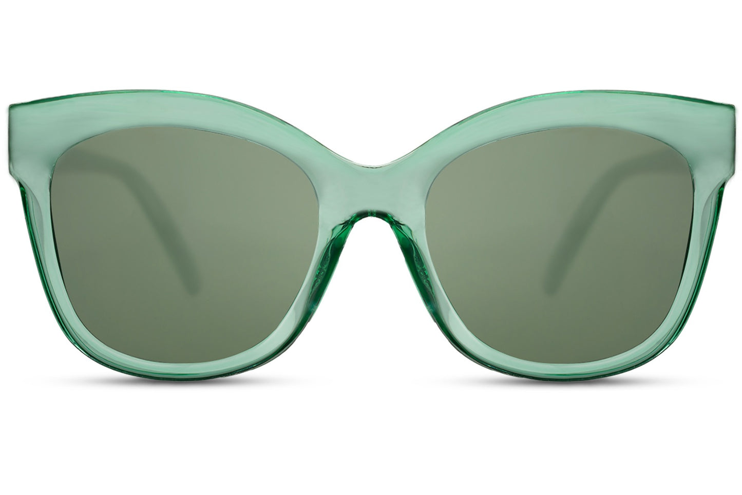 Green cat eye sunglasses with a modern oversized frame crafted from eco-conscious materials