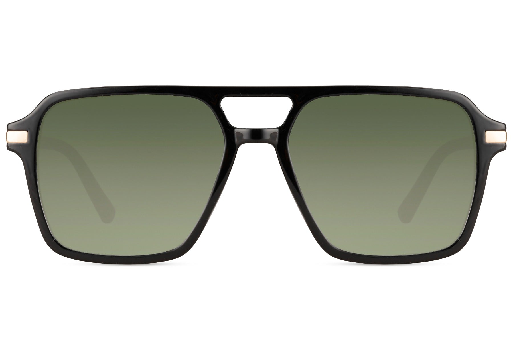 Green lens aviator sunglasses with a bold frame design, combining classic retro aesthetics with modern comfort