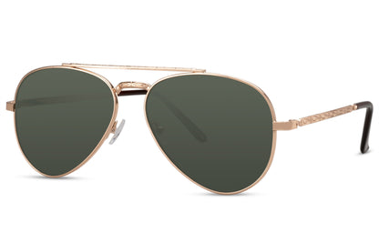 Green lens aviator sunglasses designed for daily wear, offering clear vision, UV protection, and a timeless unisex look