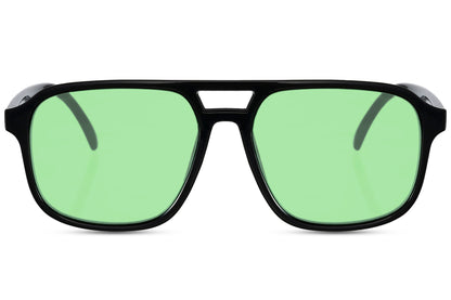 Green lens aviator sunglasses inspired by classic aviation style, offering a balanced and timeless look