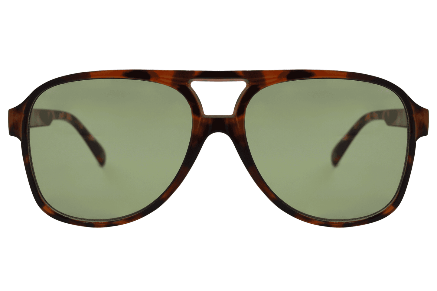 Green lens aviator sunglasses with a retro contrast frame, offering a balanced mix of classic and modern style