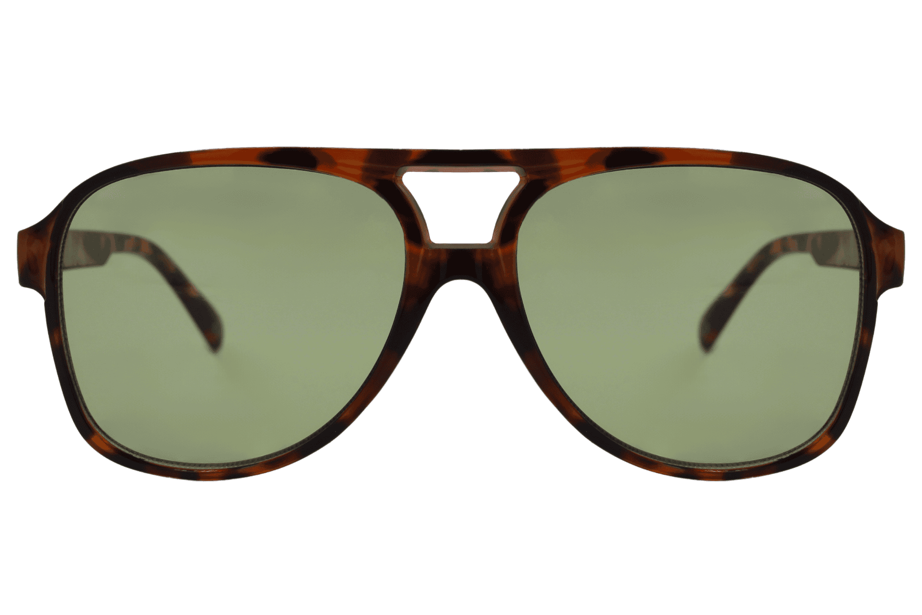Green lens aviator sunglasses with a retro contrast frame, offering a balanced mix of classic and modern style