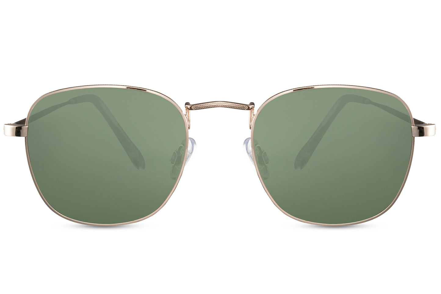 Unisex black square sunglasses with green lenses and lightweight metal frame for retro inspired fashion looks