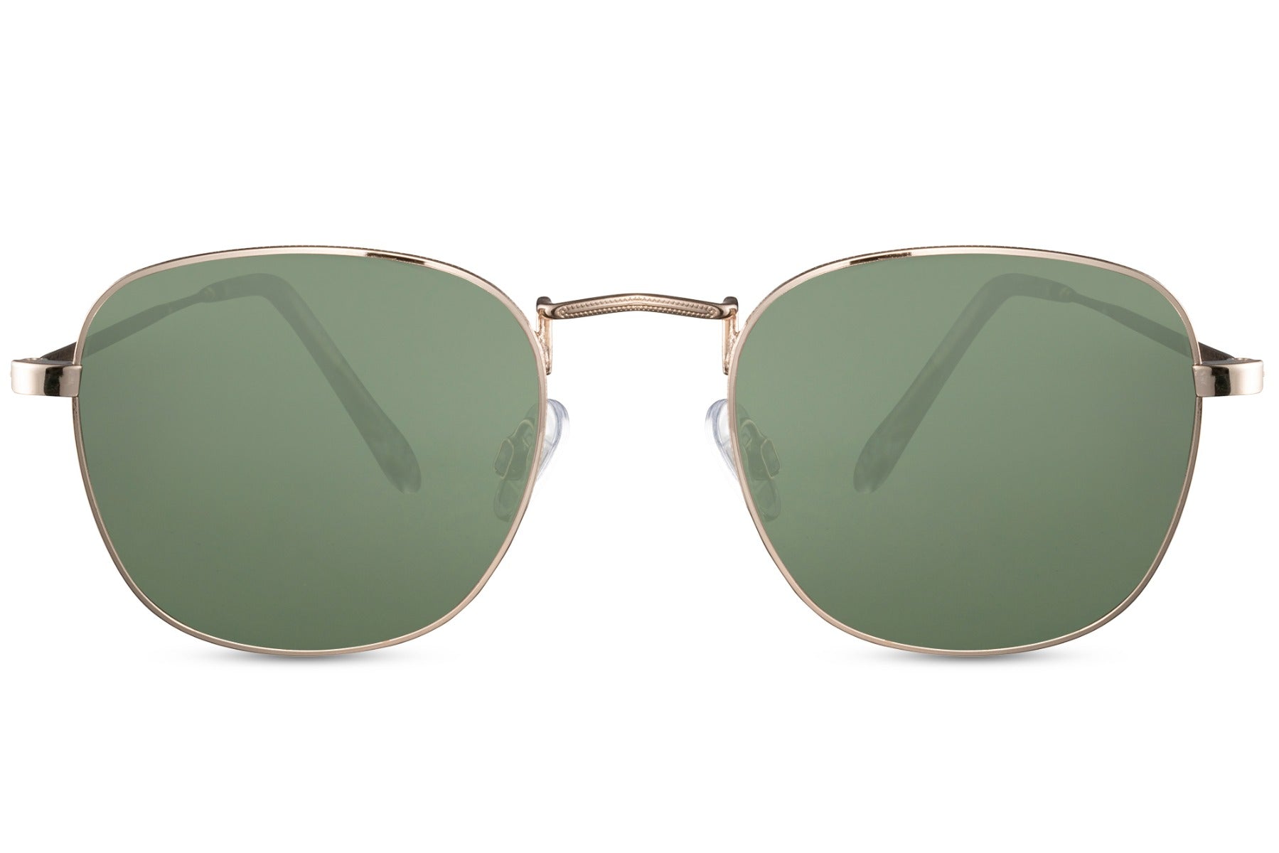 Unisex black square sunglasses with green lenses and lightweight metal frame for retro inspired fashion looks