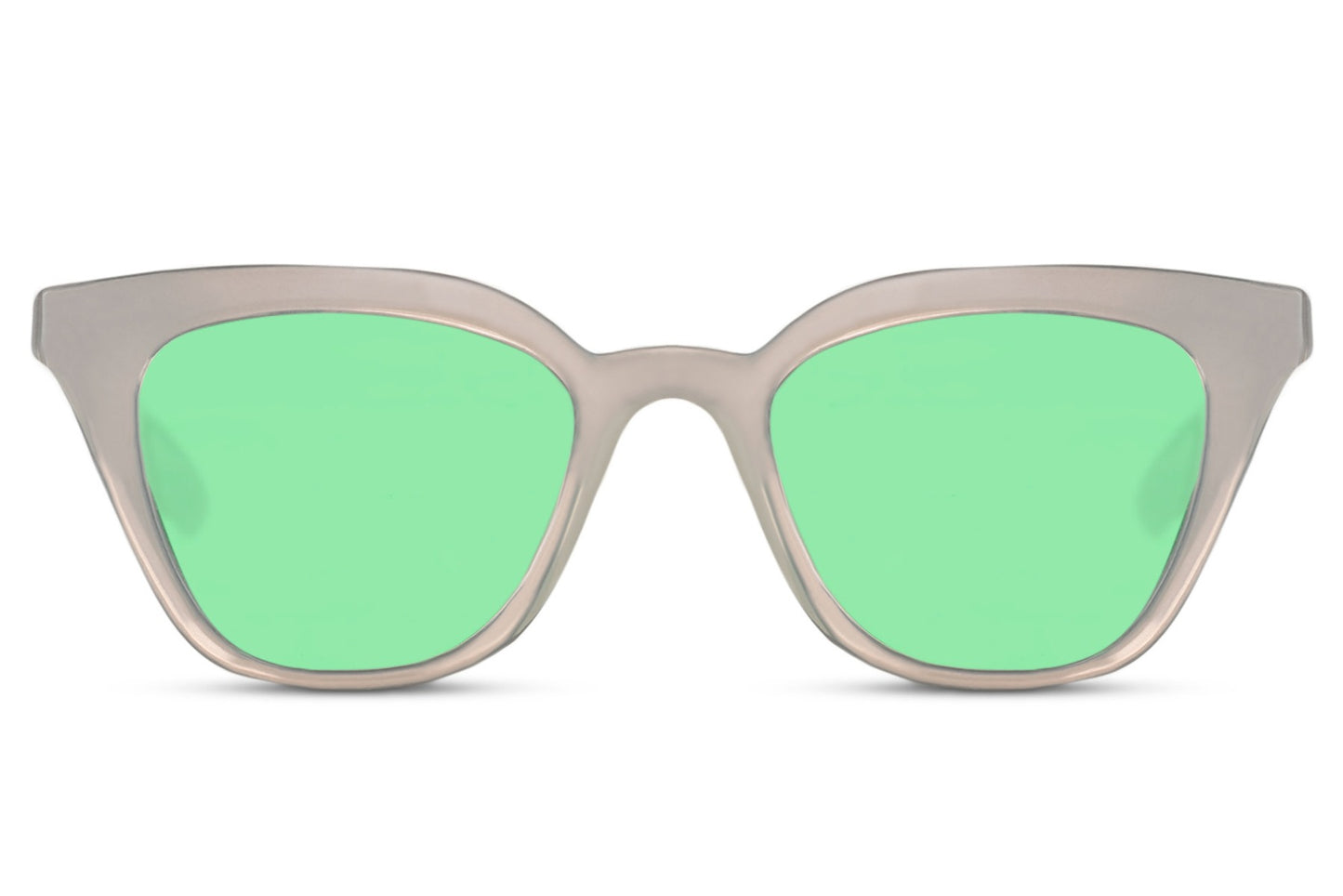 Cat eye sunglasses with green lenses and lightweight eco-friendly frame, designed for fresh everyday looks and comfortable wear