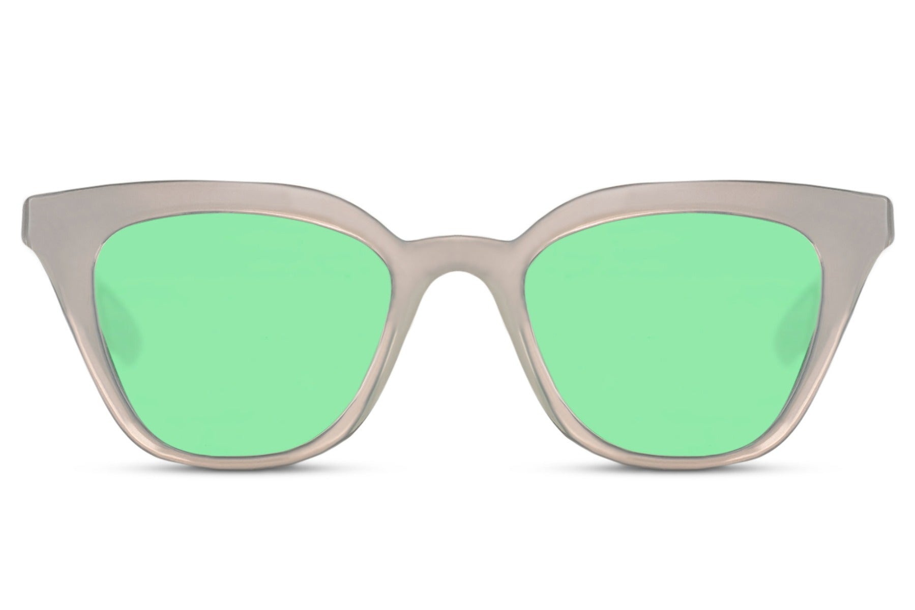 Cat eye sunglasses with green lenses and lightweight eco-friendly frame, designed for fresh everyday looks and comfortable wear