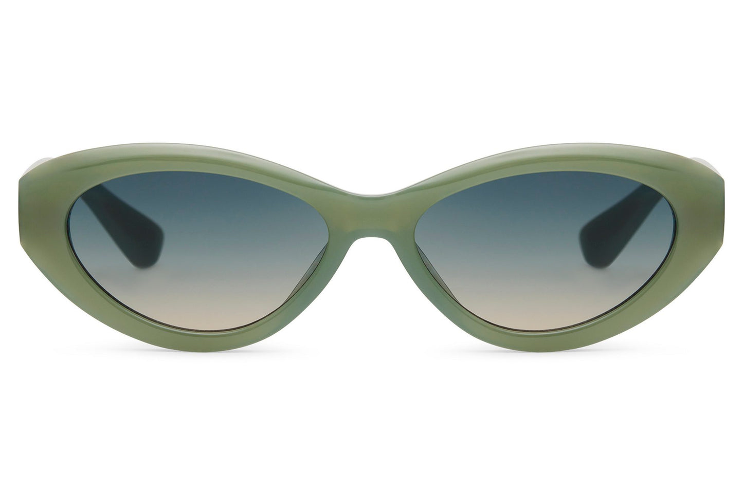 Vintage cat eye sunglasses with green lenses and slim frame, offering a fresh retro look with lightweight comfort for daily wear