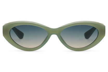 Vintage cat eye sunglasses with green lenses and slim frame, offering a fresh retro look with lightweight comfort for daily wear