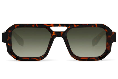 Green lens geometric aviator sunglasses with a structured frame, ideal for balanced everyday and outdoor styling