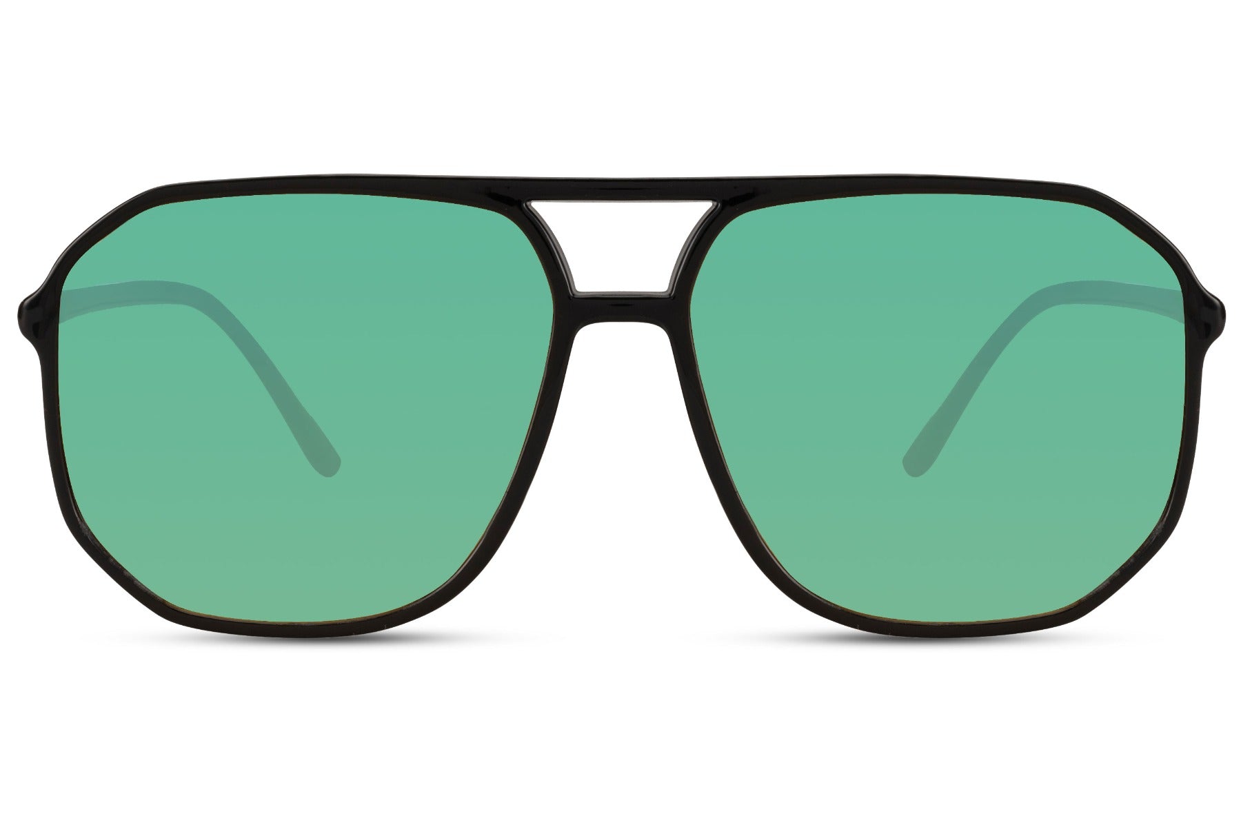 Green lens geometric aviator sunglasses with retro design, ideal for outdoor wear and everyday casual outfits