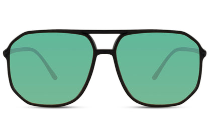 Green lens geometric aviator sunglasses with retro design, ideal for outdoor wear and everyday casual outfits