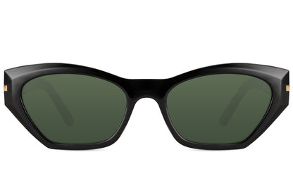 Geometric cat eye sunglasses with green tinted lenses and lightweight frame for comfortable daily use