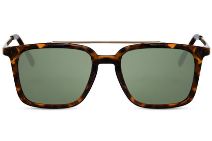 Green lens retro aviator sunglasses with a bold frame, combining classic styling with a modern edge