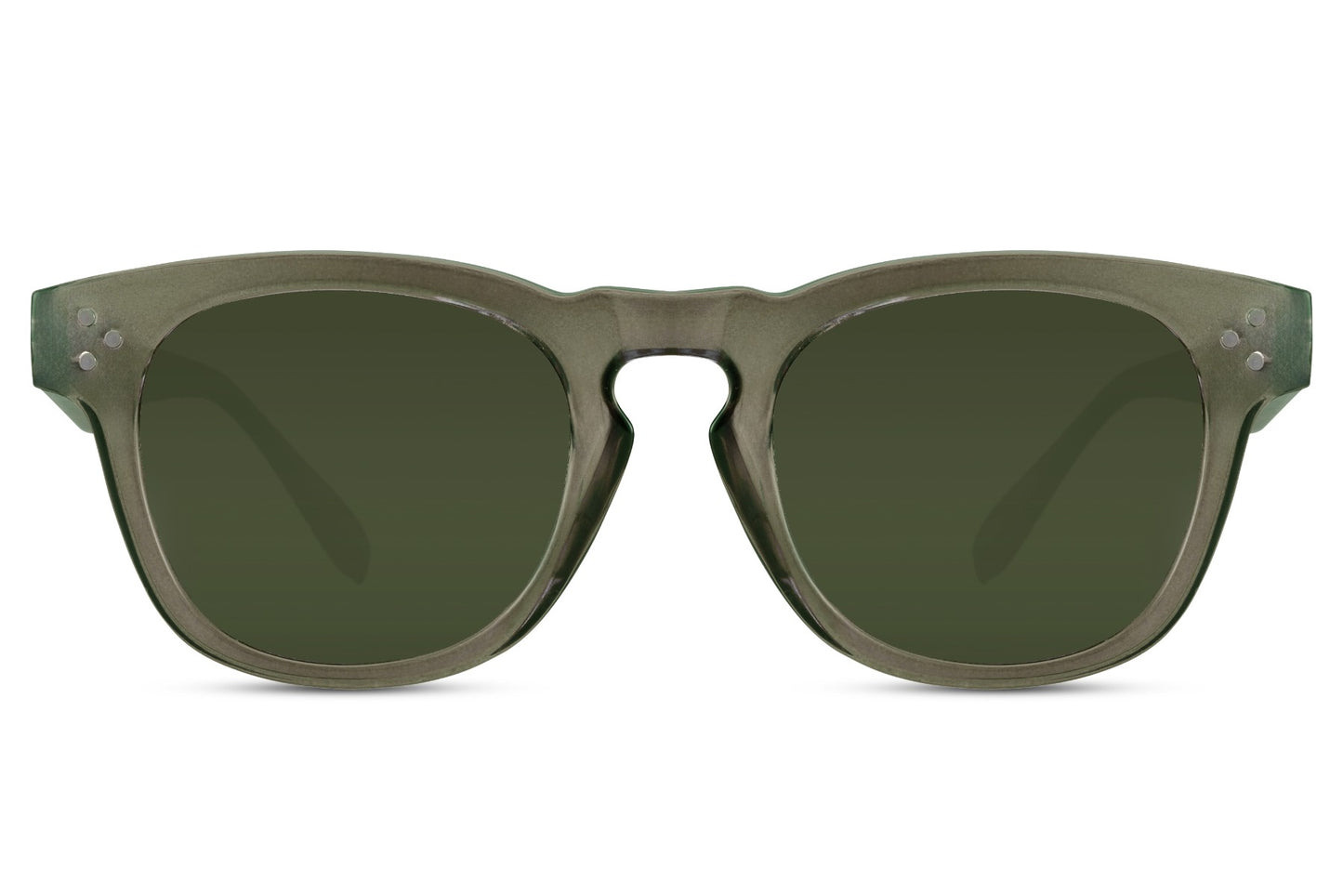 Retro square sunglasses with olive green lenses and recycled lightweight frame for modern streetwear fashion