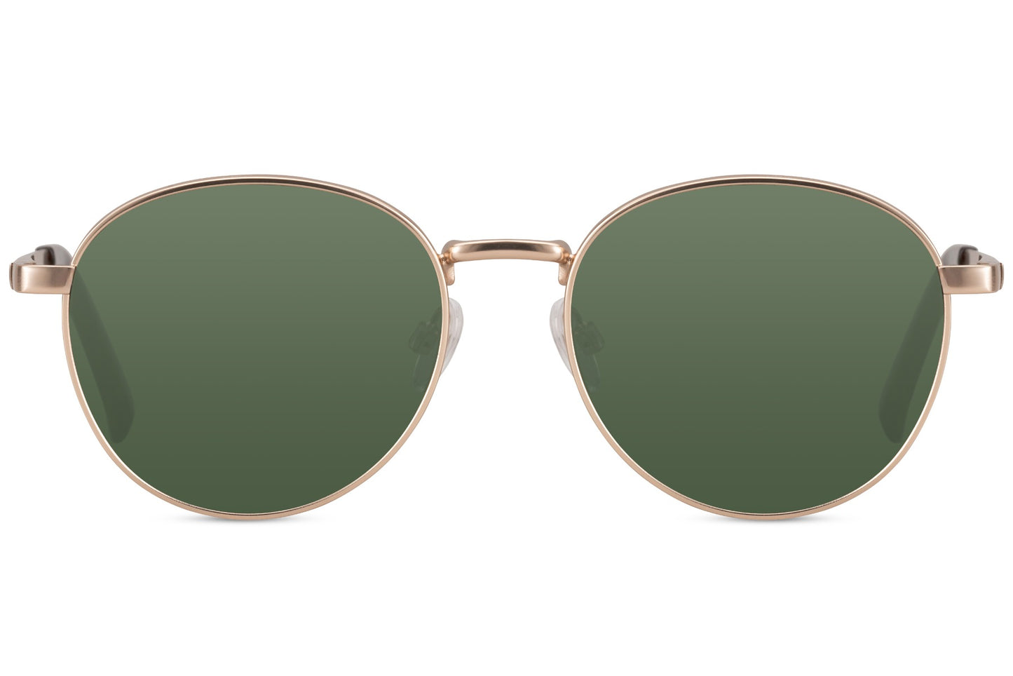 Round aviator sunglasses with green lenses and metal frame, suitable for outdoor use and relaxed everyday outfits