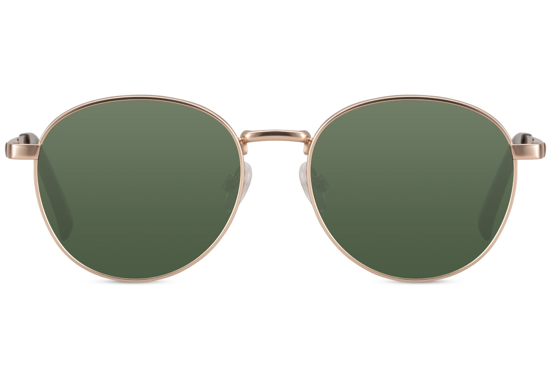 Round aviator sunglasses with green lenses and metal frame, suitable for outdoor use and relaxed everyday outfits