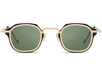 Fashion small square sunglasses with green lenses and thin metal frame for casual outfits and outdoor styling