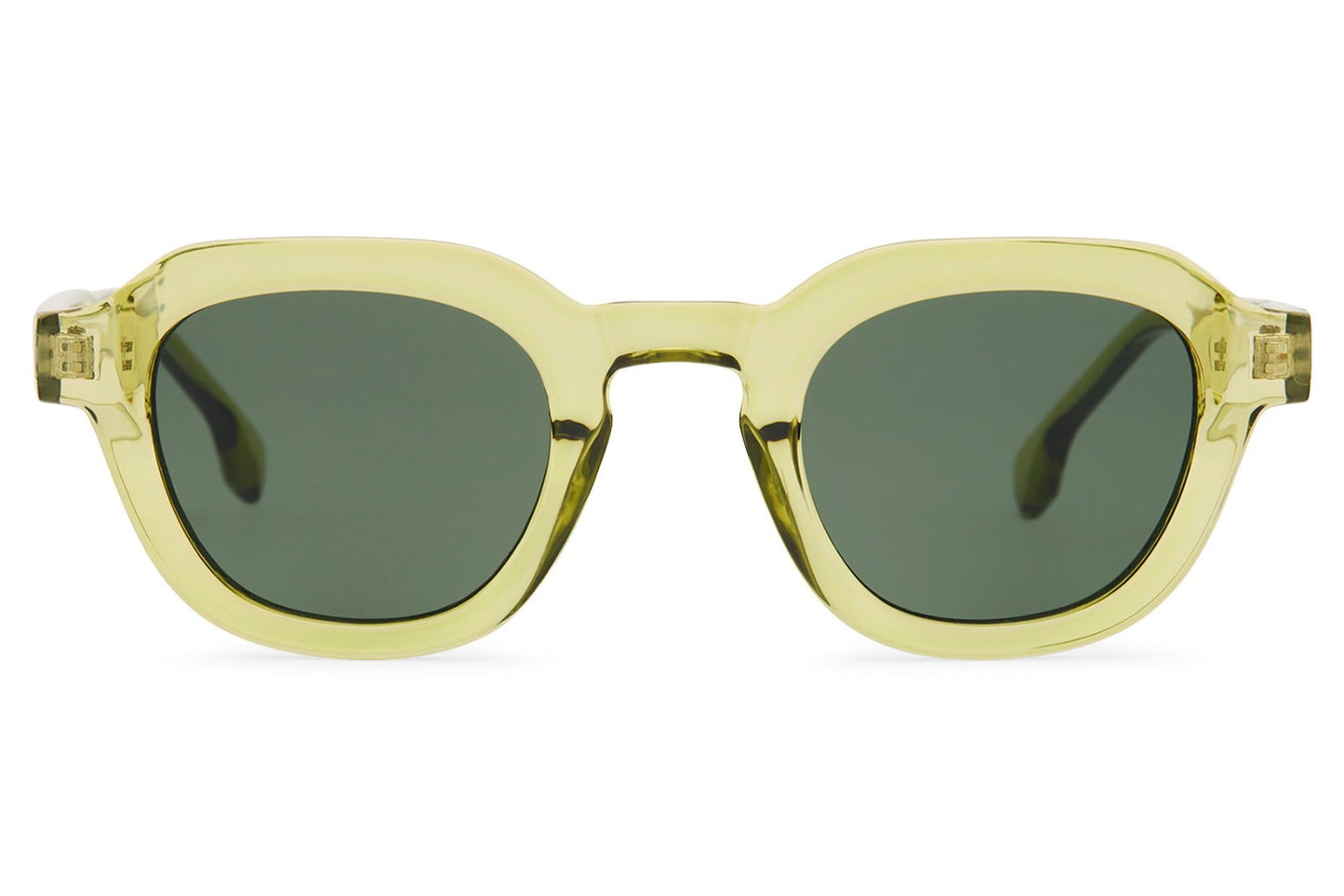 Unisex square sunglasses with green lenses and eco friendly translucent frame for outdoor and casual wear