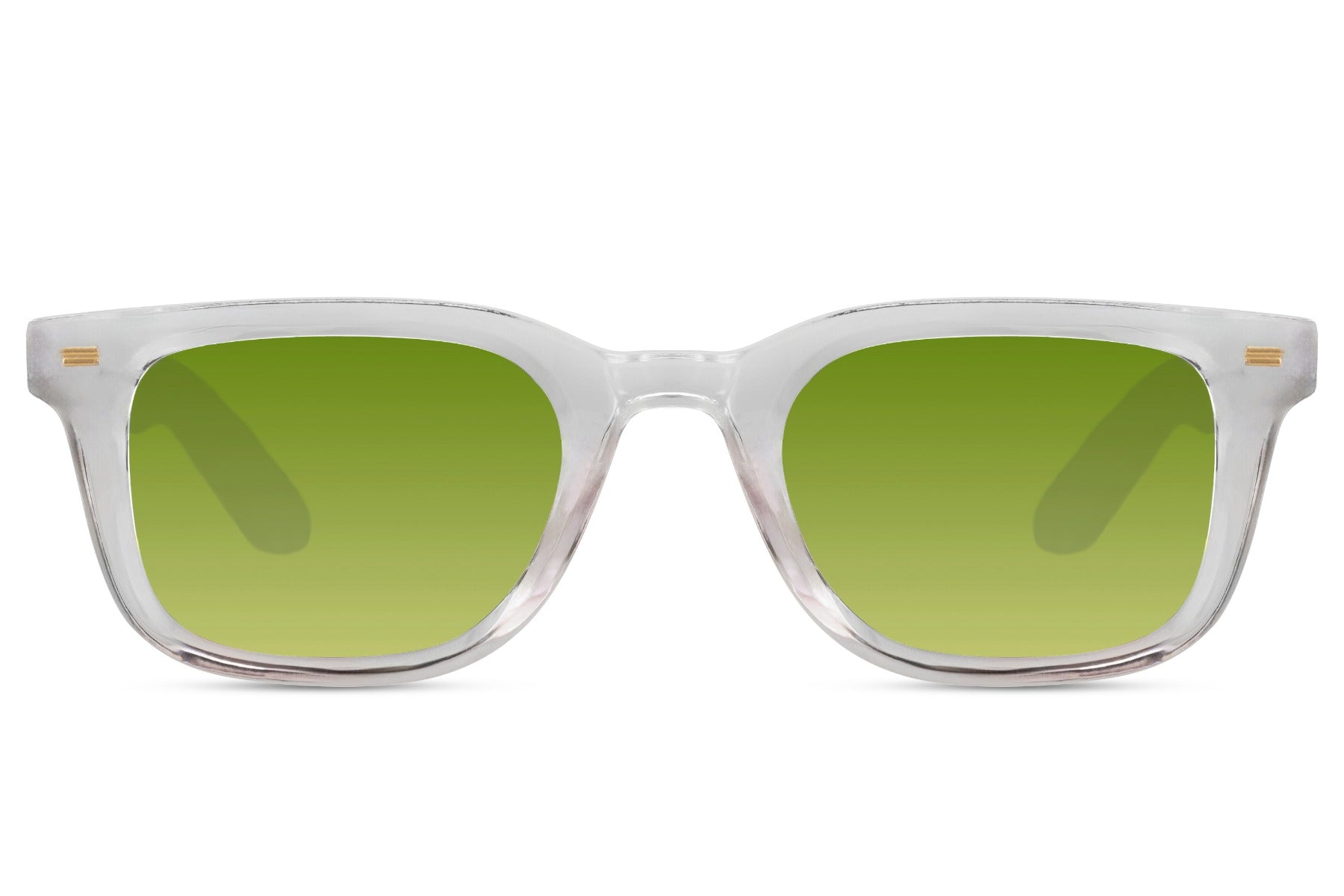 Transparent frame square sunglasses with green lenses for outdoor wear, vacation looks and casual fashion