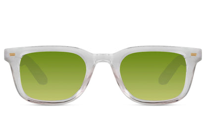 Transparent frame square sunglasses with green lenses for outdoor wear, vacation looks and casual fashion