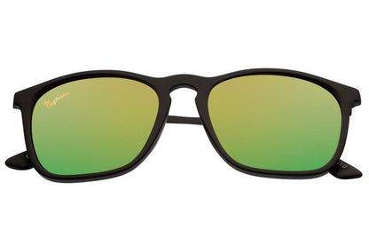 Green mirrored square sunglasses with black frame and UV protection lenses for outdoor sports and casual fashion