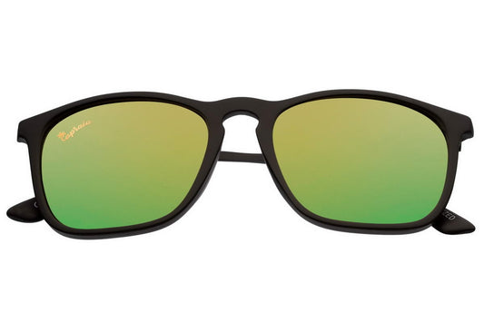 Green mirrored square sunglasses with black frame and UV protection lenses for outdoor sports and casual fashion