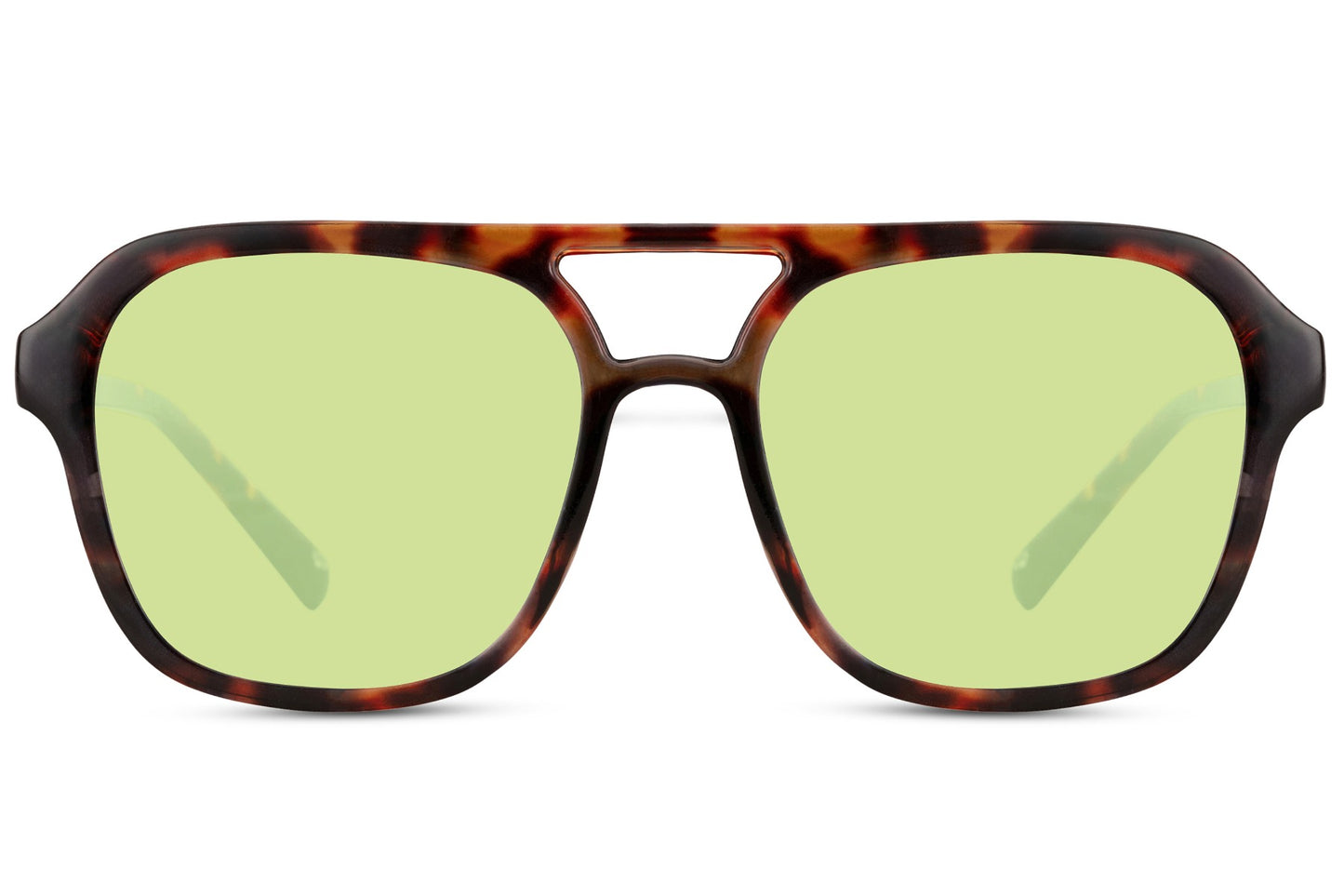 Green tinted aviator sunglasses inspired by vintage style, offering a relaxed and stylish look