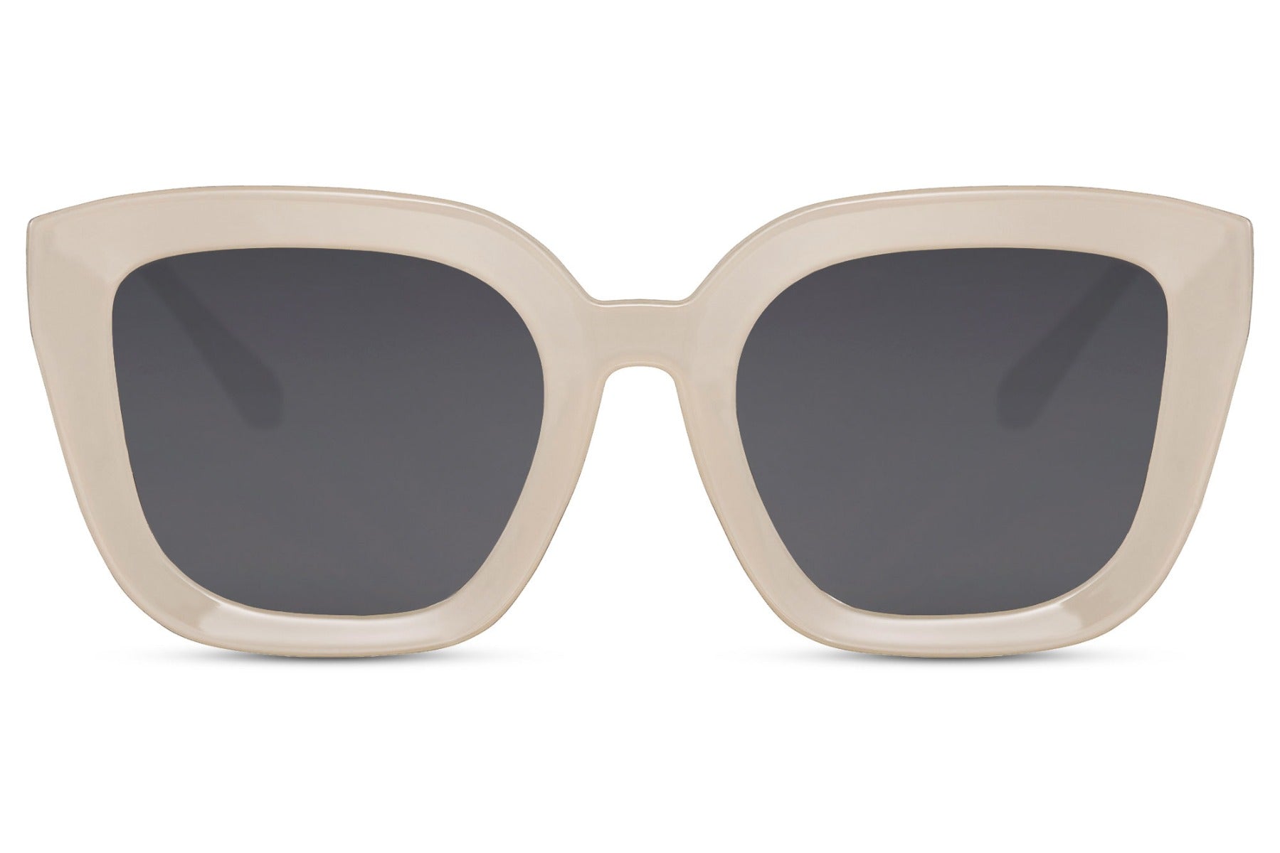 Grey geometric cat eye sunglasses with modern angular frame and lightweight design