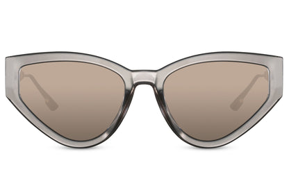 Grey cat eye sunglasses with a minimal clean frame design for everyday wear