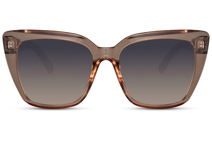 Modern classic cat eye sunglasses with grey lenses and structured frame, combining subtle tones with everyday versatility
