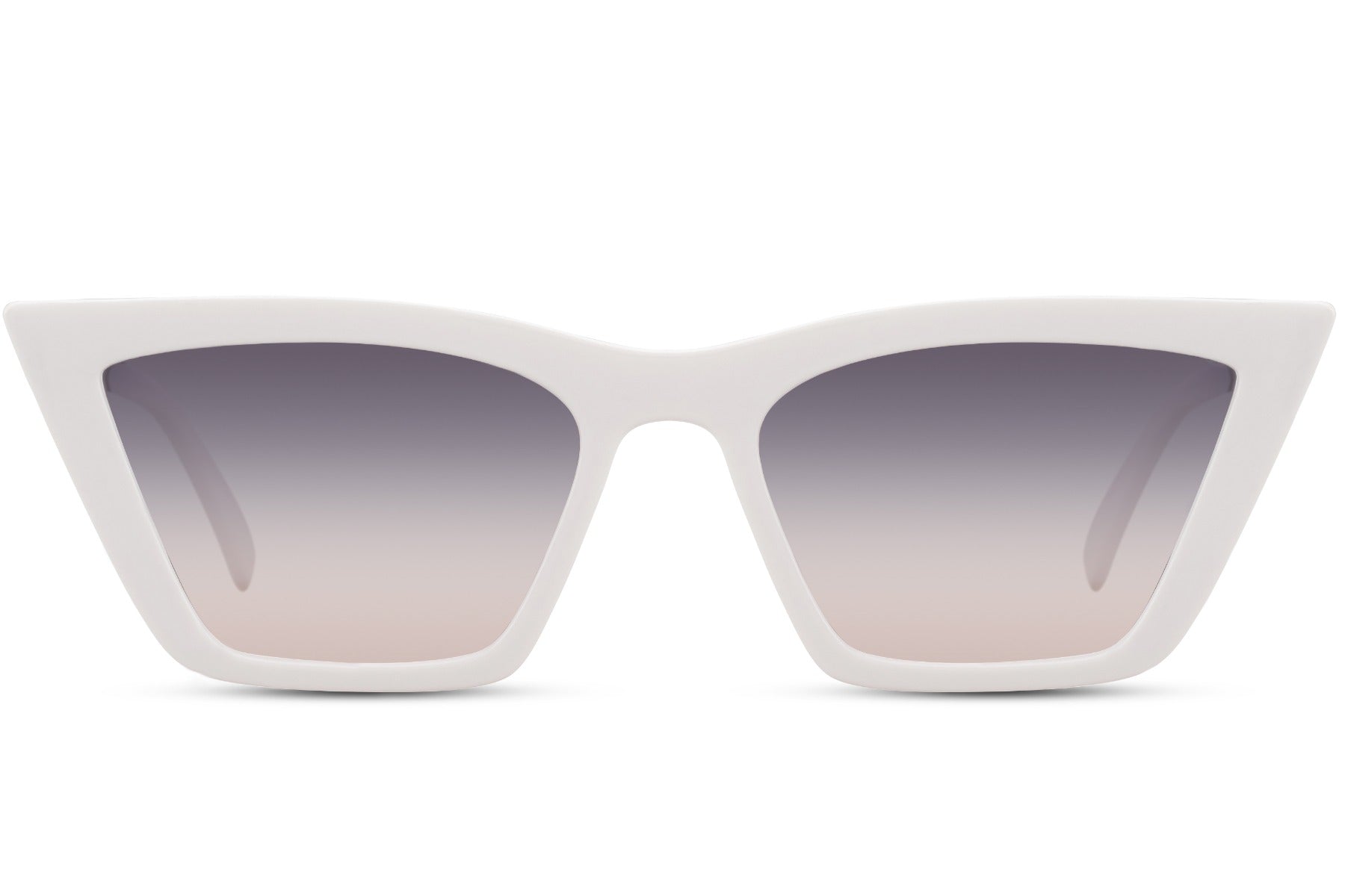 Grey gradient cat eye sunglasses with angular razor frame design and modern minimalist look