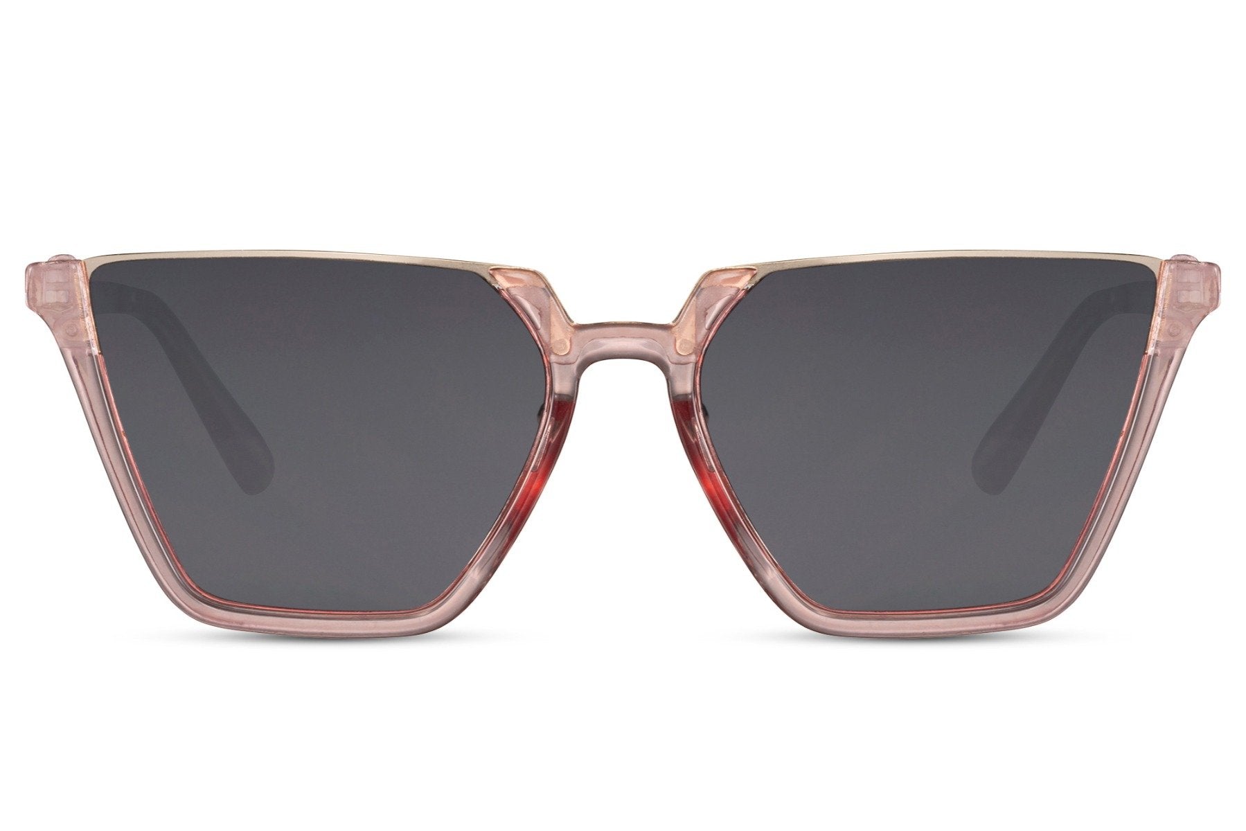 Oversized cat eye sunglasses with grey tinted lenses and sleek frame