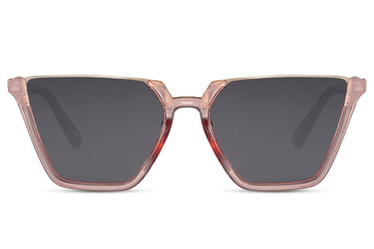 Oversized cat eye sunglasses with grey tinted lenses and sleek frame