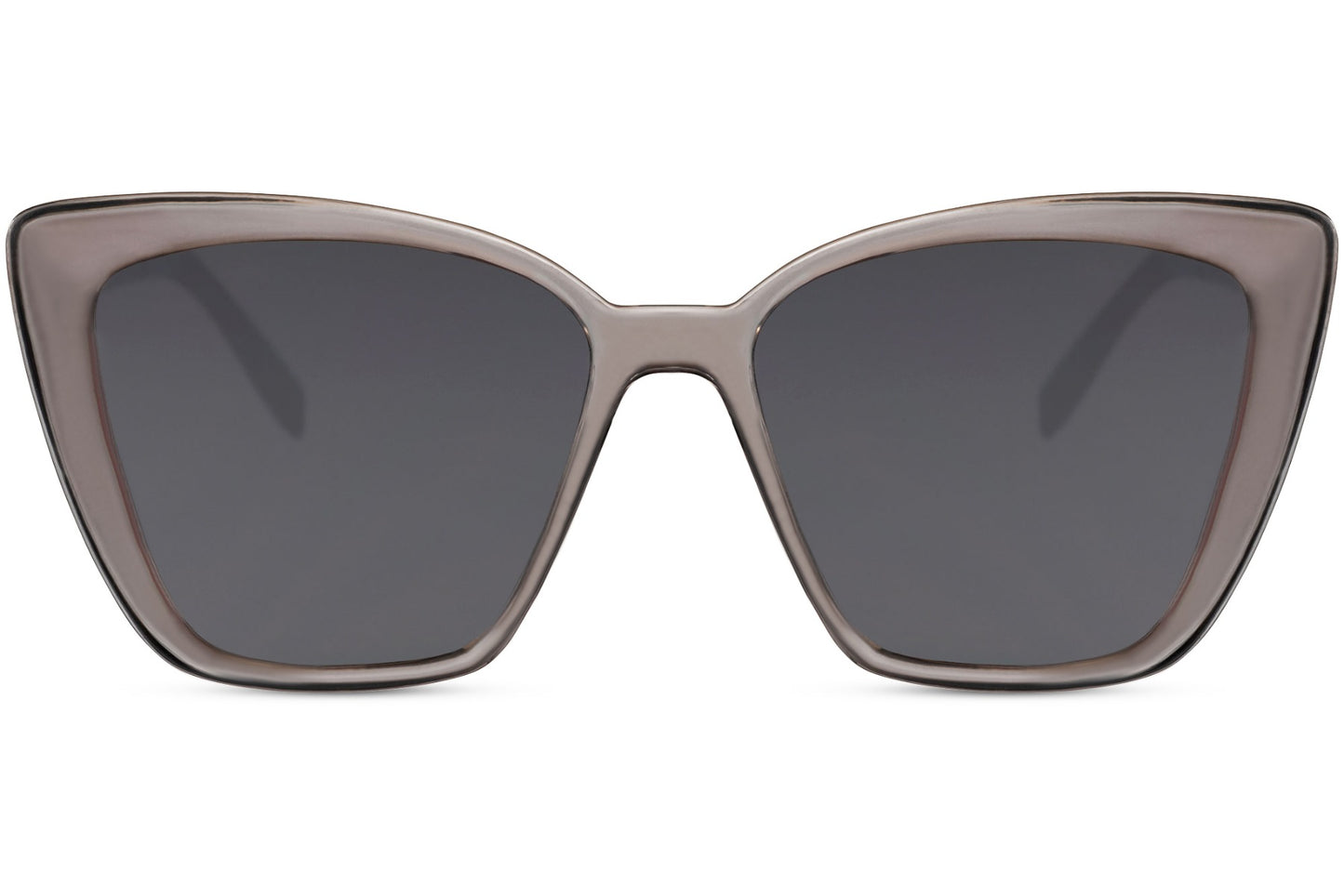 Oversized cat eye sunglasses with grey lenses and structured frame, combining modern edge with vintage inspired design