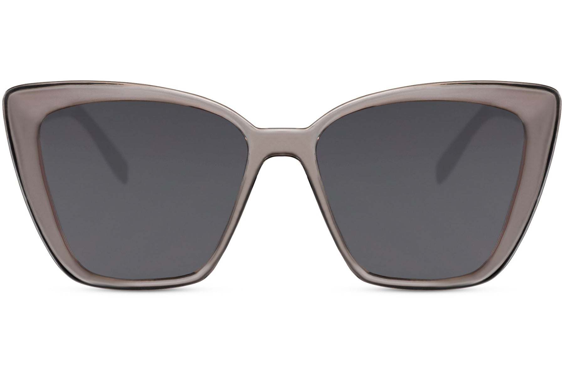 Oversized cat eye sunglasses with grey lenses and structured frame, combining modern edge with vintage inspired design