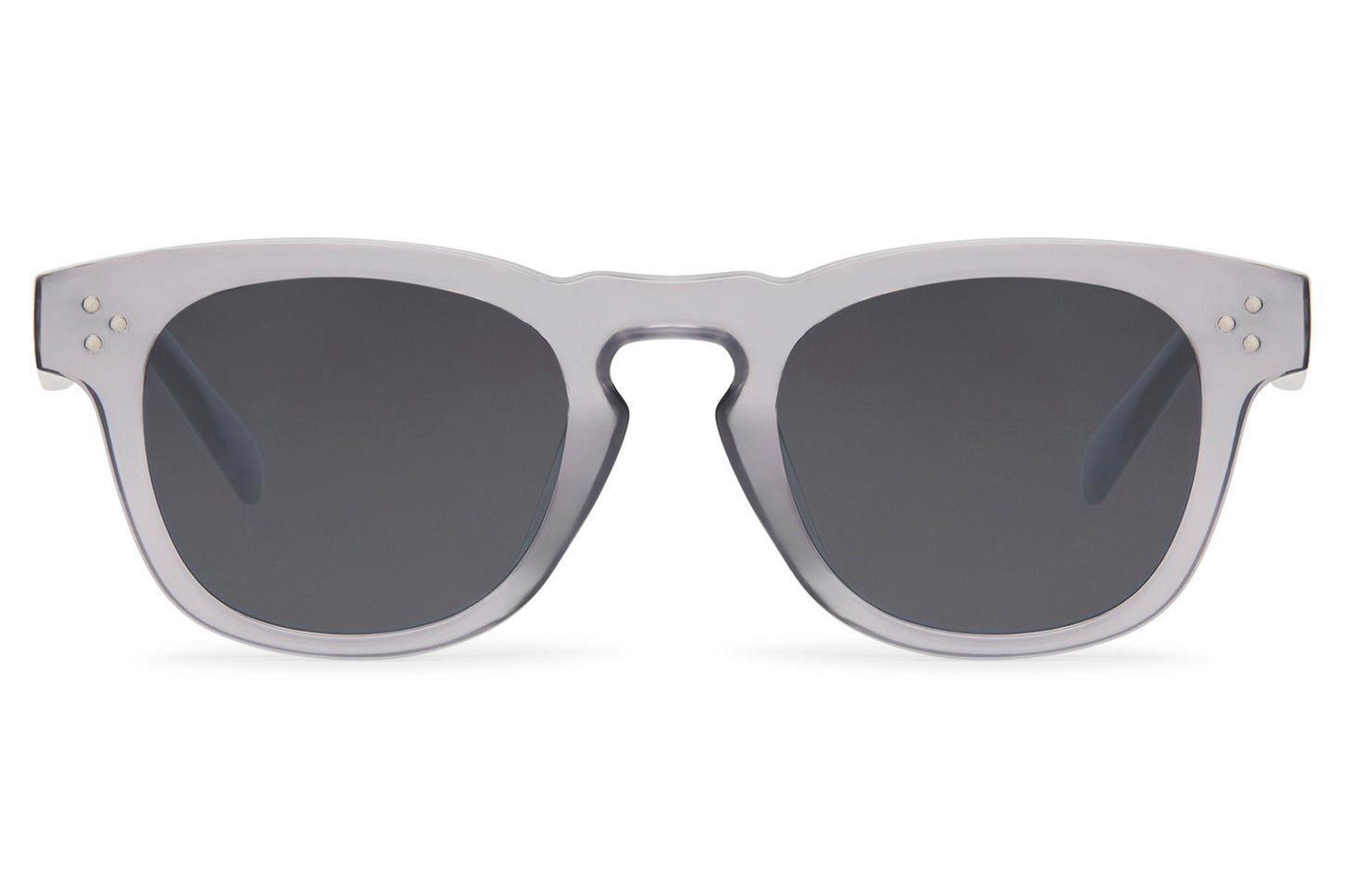 Grey retro square sunglasses with recycled lightweight frame and dark lenses for everyday travel and lifestyle wear