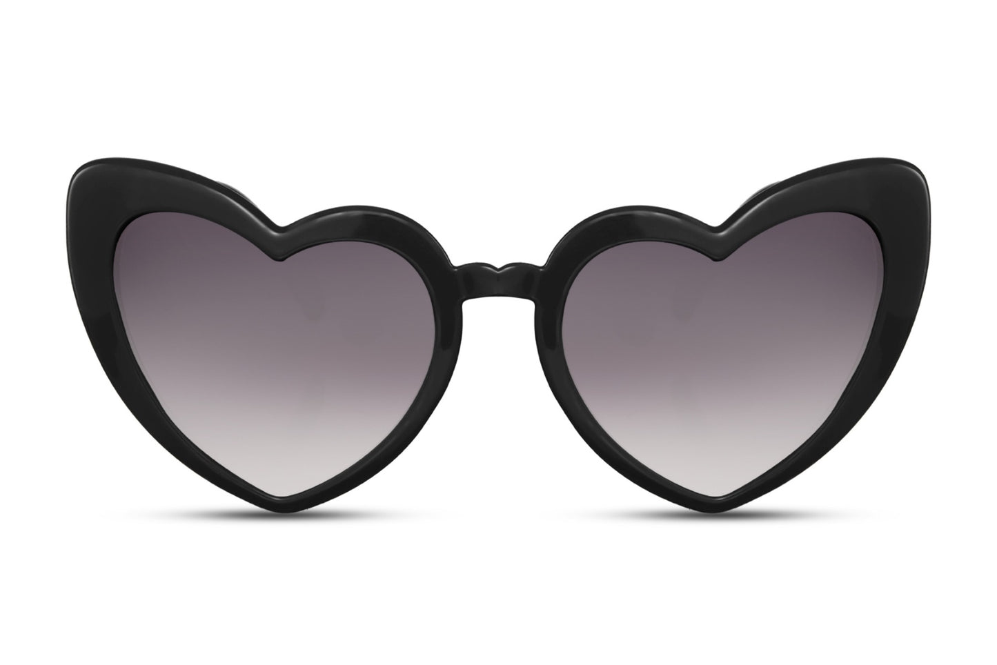 Black heart shape cat eye sunglasses with gradient tinted lenses and bold frame design