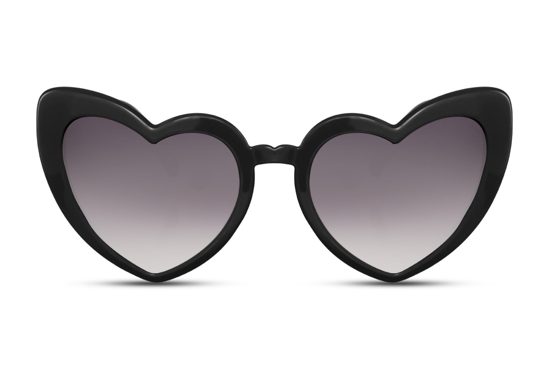 Black heart shape cat eye sunglasses with gradient tinted lenses and bold frame design