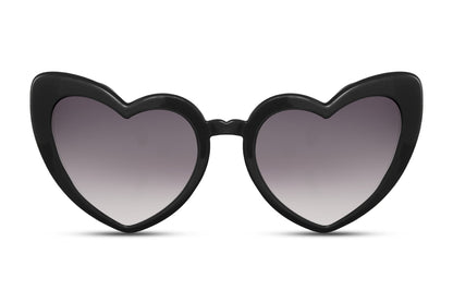 Black heart shape cat eye sunglasses with gradient tinted lenses and bold frame design