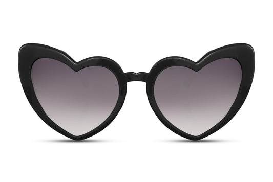 Black heart shape cat eye sunglasses with gradient tinted lenses and bold frame design