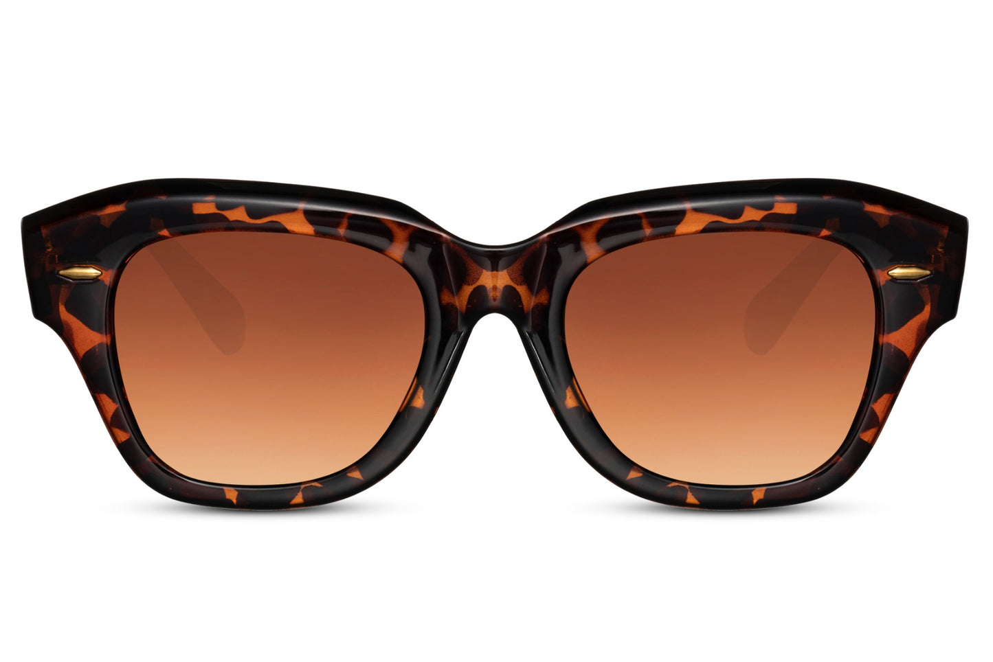 Hepburn-inspired eco cat eye sunglasses with bold leopard frame and warm brown gradient lenses, blending vintage glamour with modern sustainable fashion