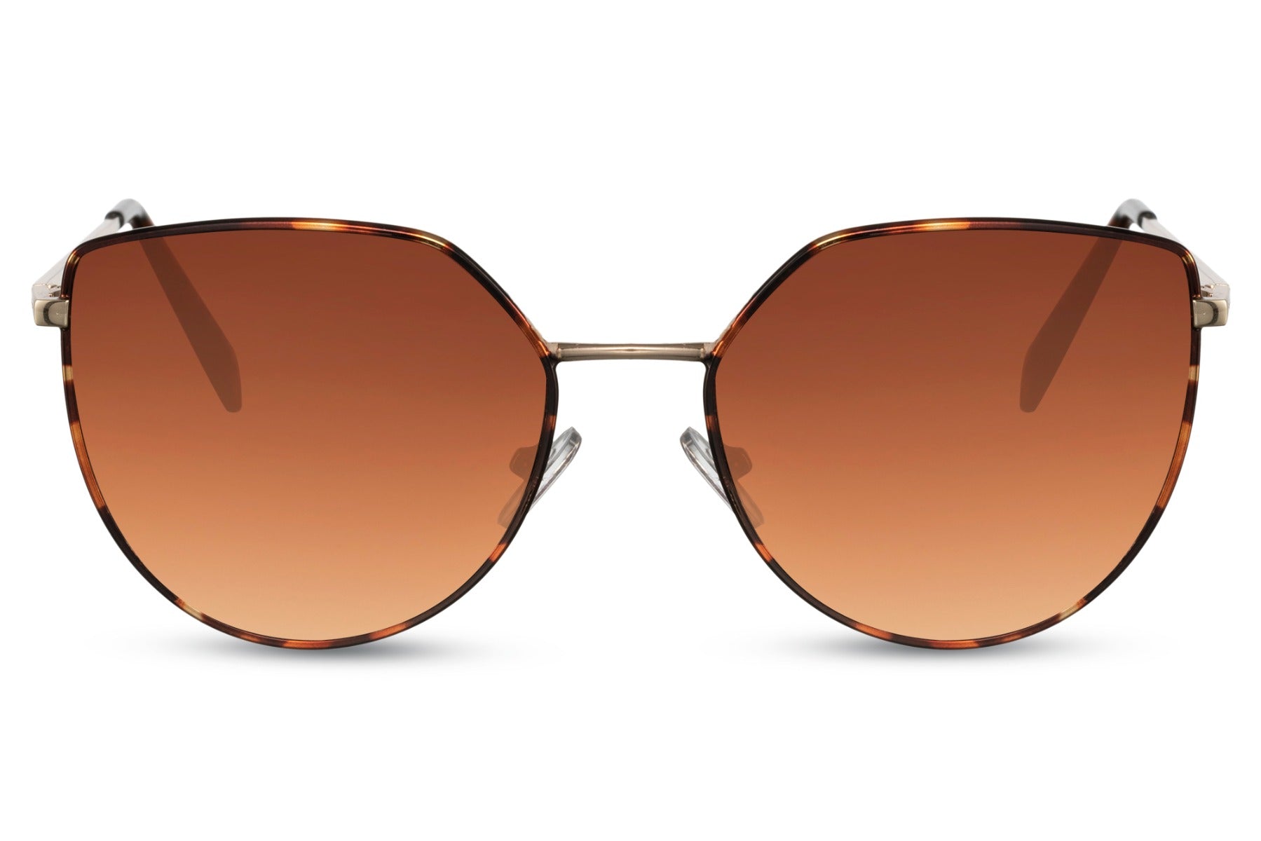 Leopard print cat eye sunglasses with brown gradient lenses and lightweight frame offering UV protection