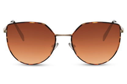 Leopard print cat eye sunglasses with brown gradient lenses and lightweight frame offering UV protection
