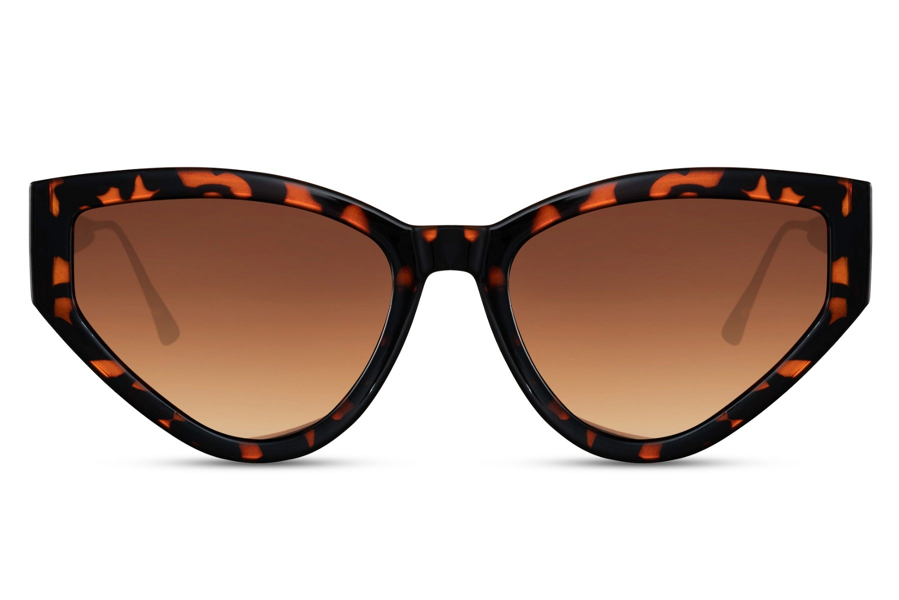 Leopard print cat eye sunglasses with brown tinted lenses and retro-inspired design