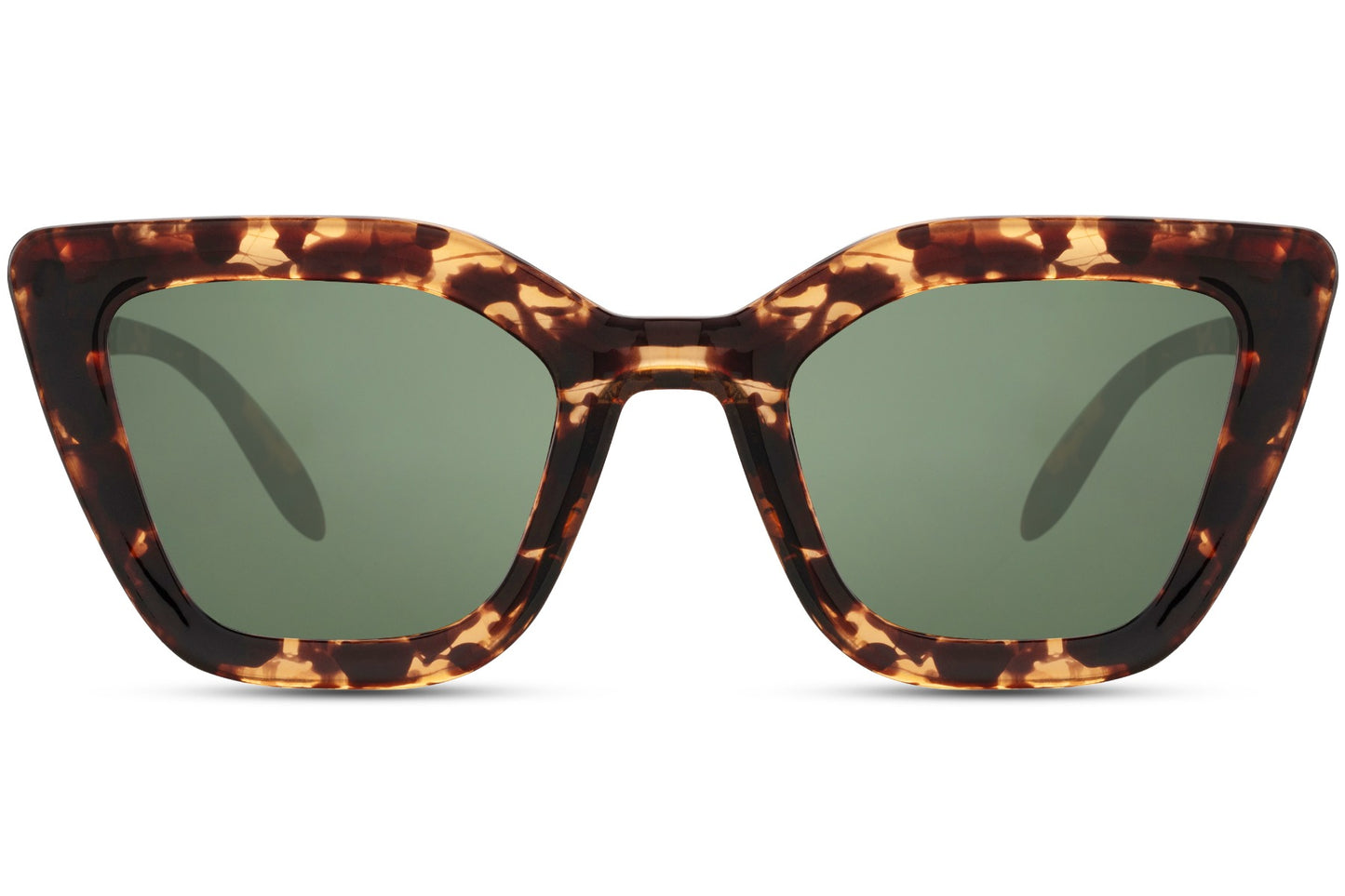 Bold statement cat eye sunglasses with leopard print frame and green tinted lenses, perfect for standout fashion looks and confident styling